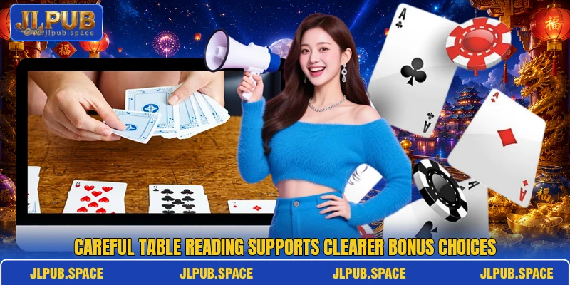 Careful table reading supports clearer bonus choices Careful table reading supports clearer bonus choices