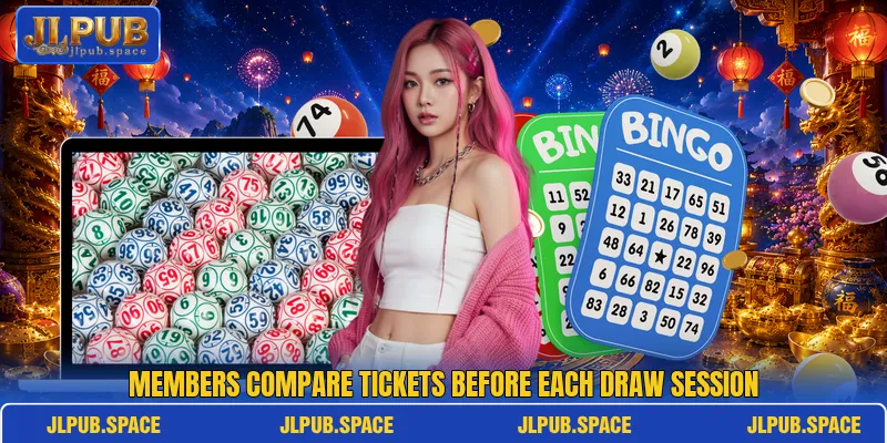 Members compare tickets before each draw session Members compare tickets before each draw session