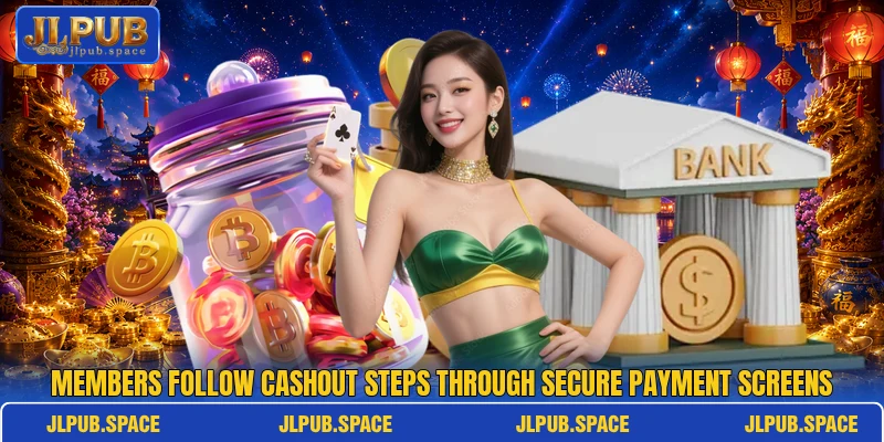 Members follow cashout steps through secure payment screens