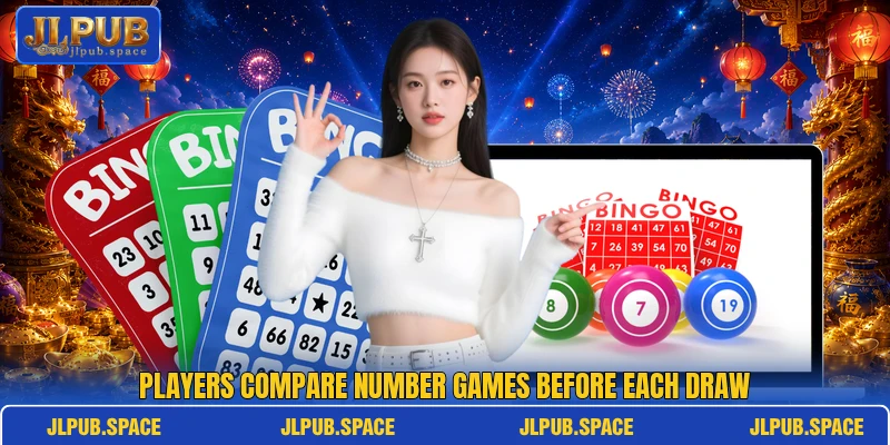 Players compare number games before each draw Players compare number games before each draw