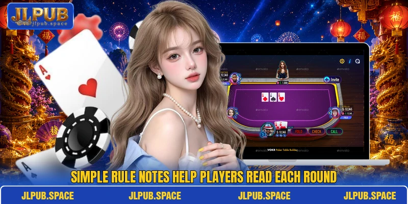 Simple rule notes help players read each round Simple rule notes help players read each round